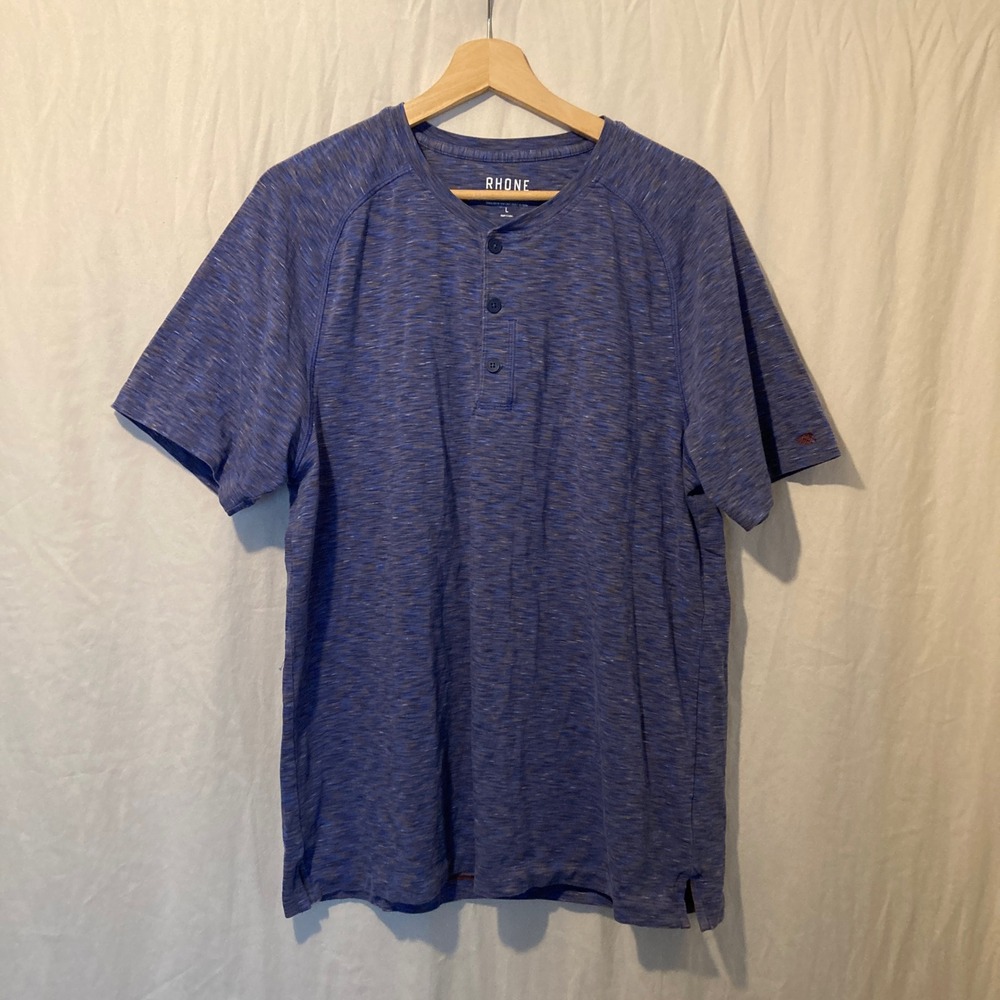 Rhone Retreat Henley Shirt Mens Large Blue Heather Space Dye Short Sleeve L